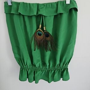 Karina Grimaldi Peacock Feather Crop Top Strapless